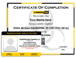 OSHA training certificate of completion