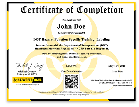 certificate of completion - 3 Hour DOT Hazmat Carrier Requirements: Rail