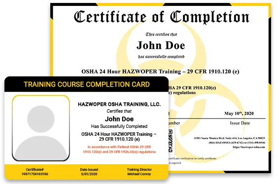 certificate of completion - OSHA 24 Hour HAZWOPER Training