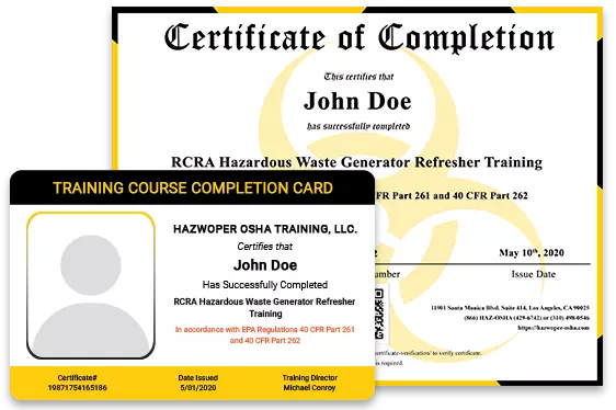 certificate of completion - RCRA Hazardous Waste Generator Refresher Training