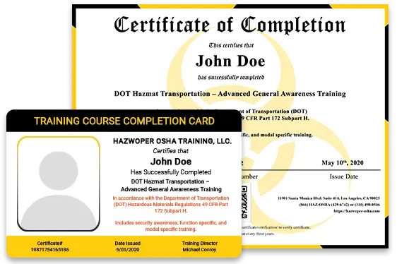 certificate of completion - 10 Hour Advanced General Awareness Training