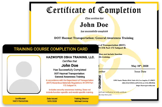 certificate of completion - DOT Hazmat Training