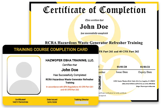 certificate of completion - RCRA Hazardous Waste Generator Refresher Training