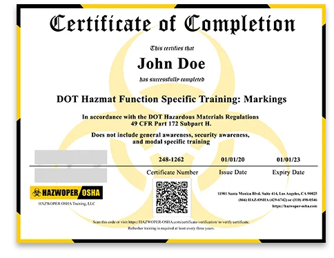 certificate of completion - 2 Hour DOT Training: Markings