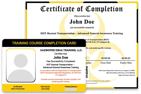 certificate of completion - 10 Hour Advanced General Awareness Training