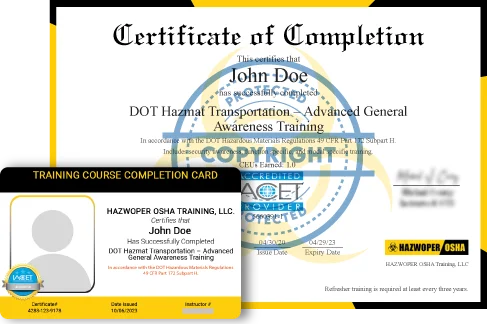 certificate of completion - 10 Hour Advanced General Awareness Training