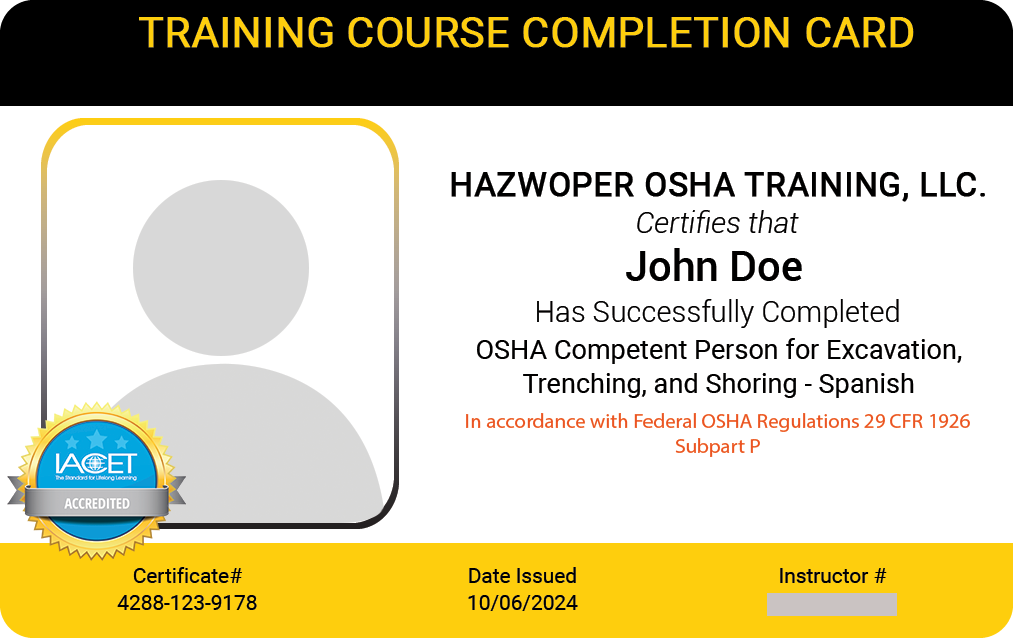 Persona competente de OSHA para capacitación en excavación