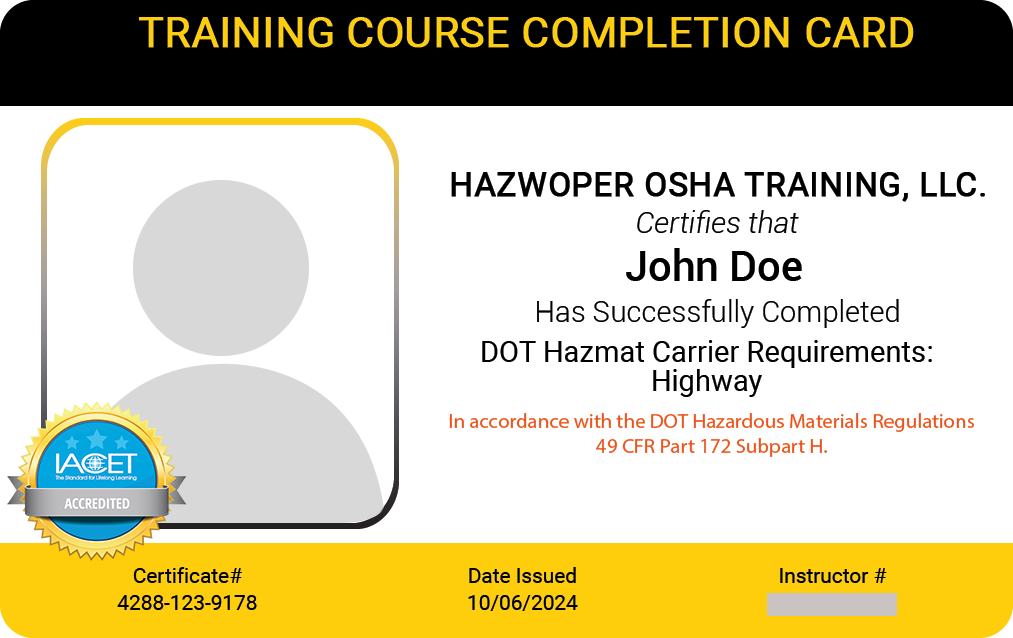 DOT Hazmat Carrier Requirements Highway HAZWOPER OSHA