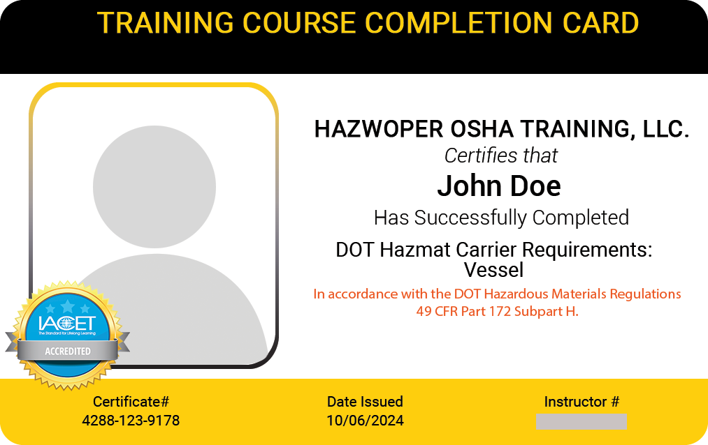 DOT Hazmat Carrier Requirements Vessel HAZWOPER OSHA