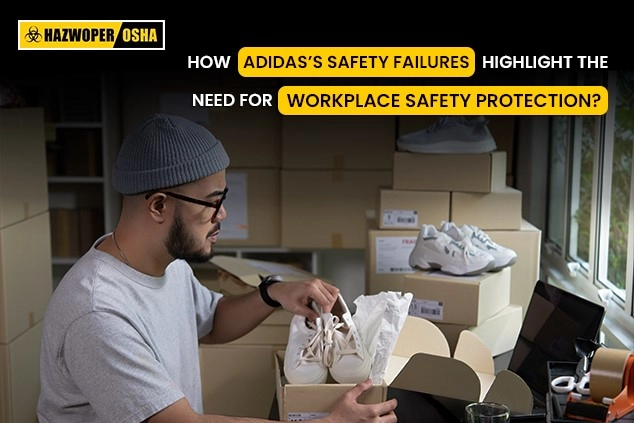 A male worker packing sneakers in the sneaker factory.