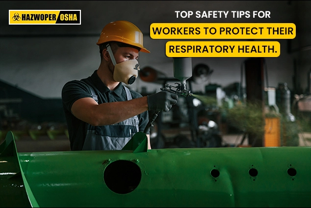 A worker wearing respirator while working in the industry.