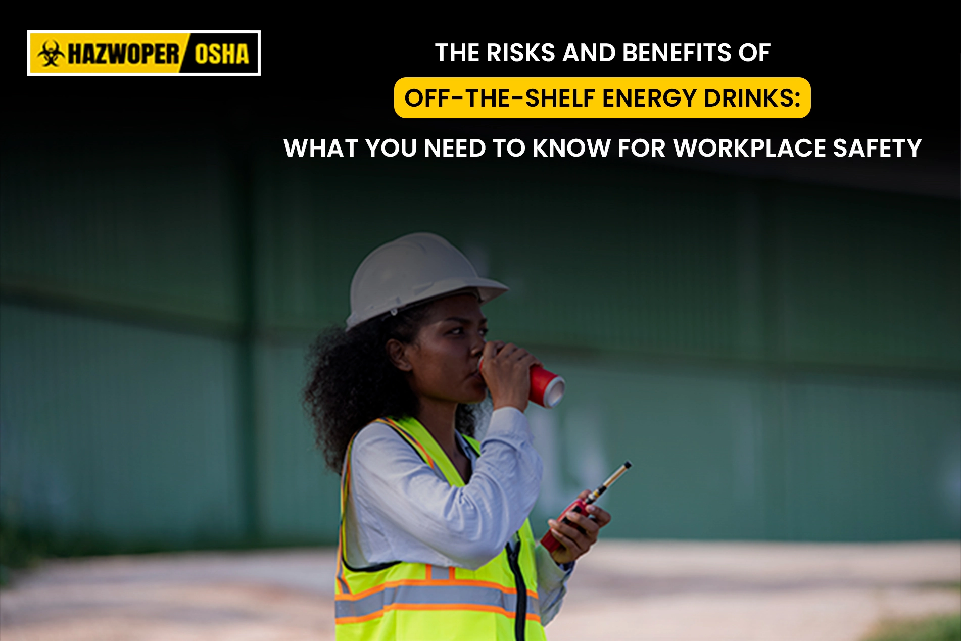 Worker holding an energy drink in a high-energy workplace setting