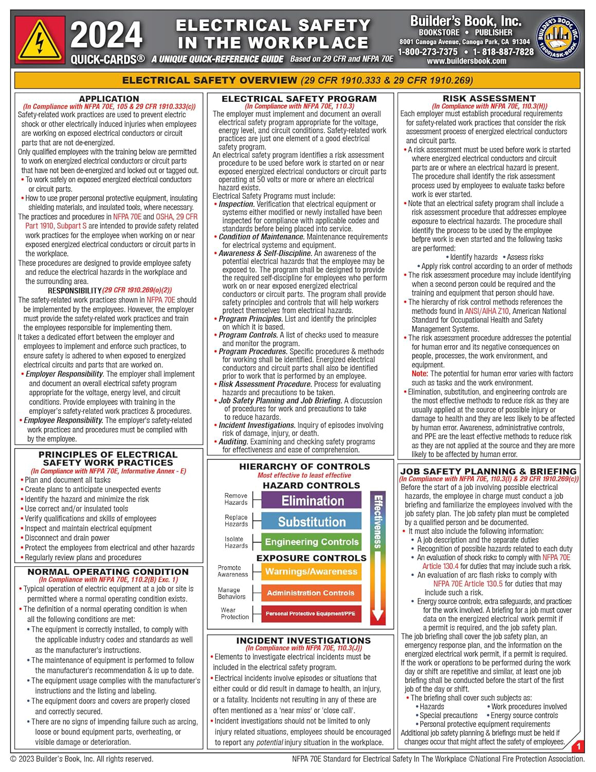 Electrical Safety in the Workplace Quick-Card Based on 29 CFR and NFPA 70E 2024