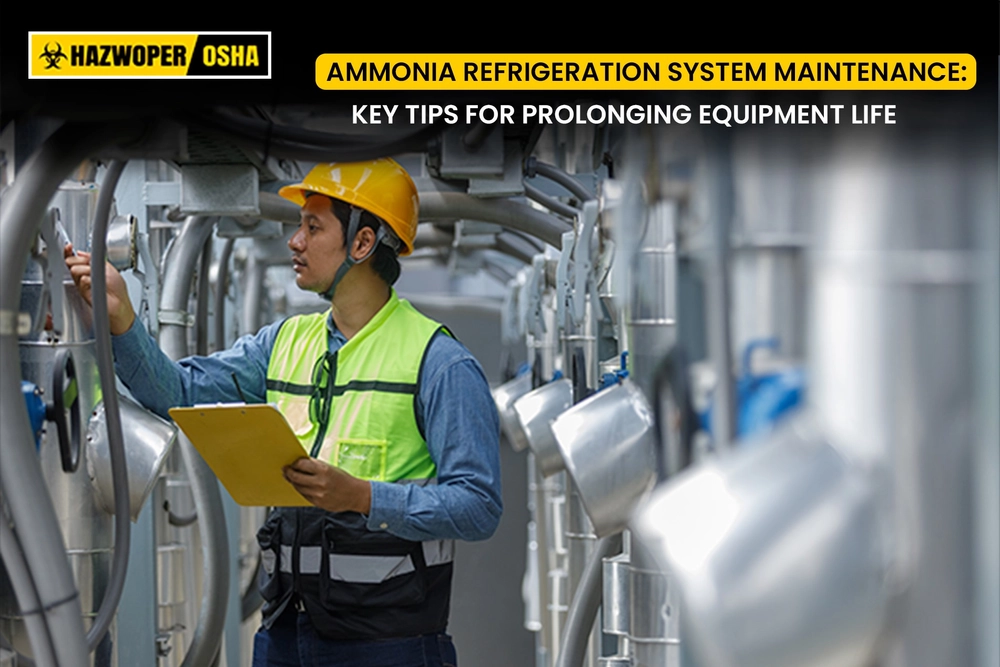 Industry worker checking the ammonia refrigeration system.