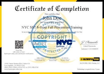 certificate of completion of NYC SST 2-Hour Drug and Alcohol Awareness course