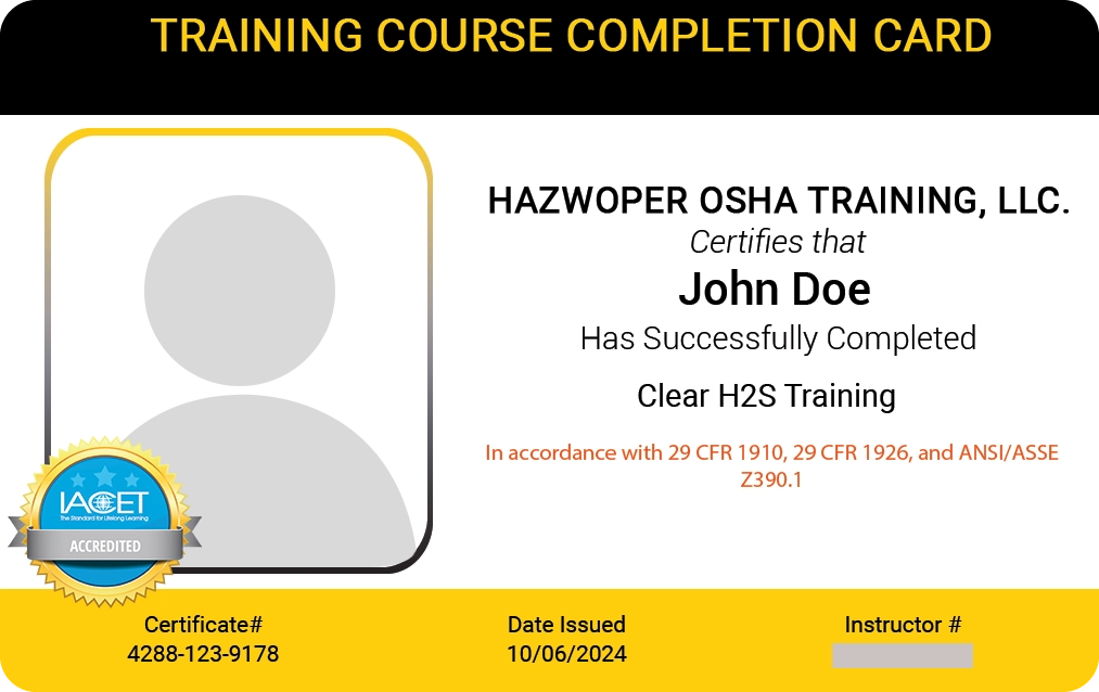 PVC Card for Clear H2S Training