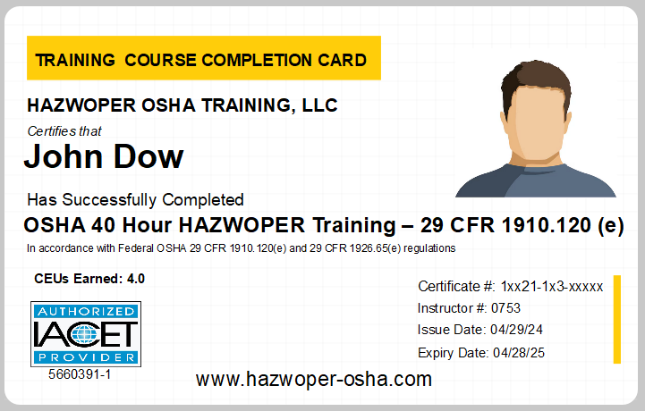 OSHA 40-Hour HAZWOPER Training PVC Card