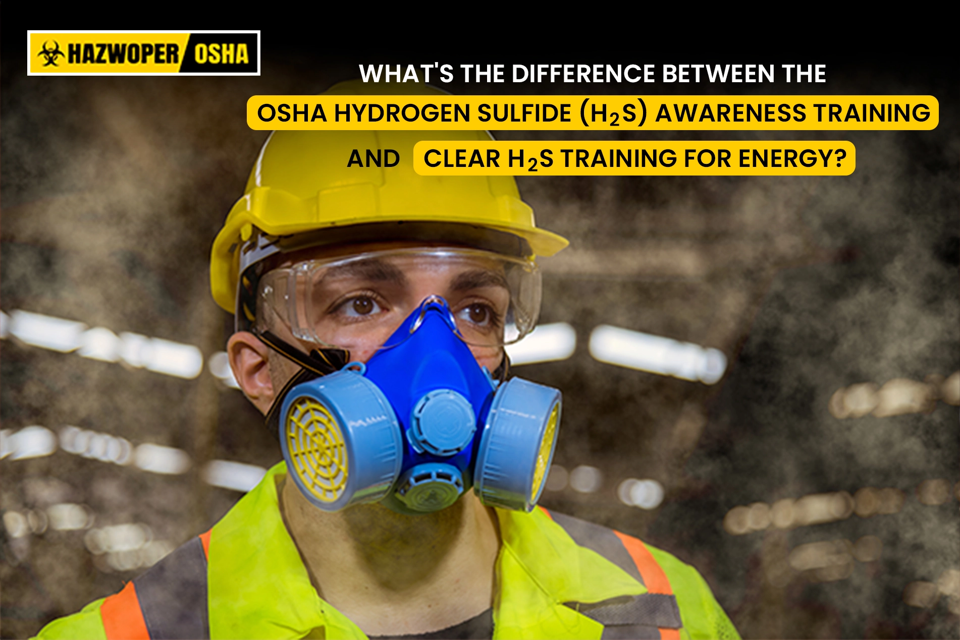 A worker wearing respirator to protect himself from H2S Gas.