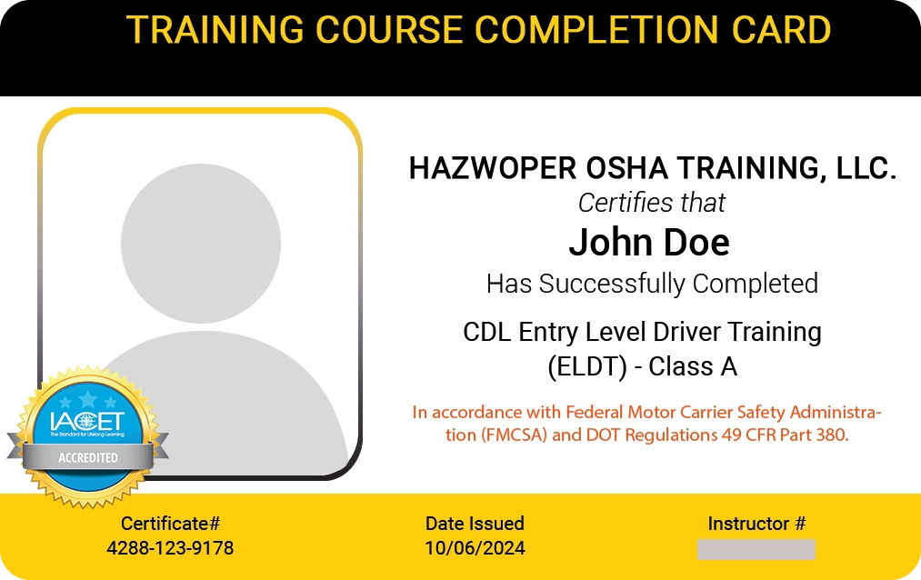 PVC Card for CDL Entry Level Driver Training (ELDT) - Class A