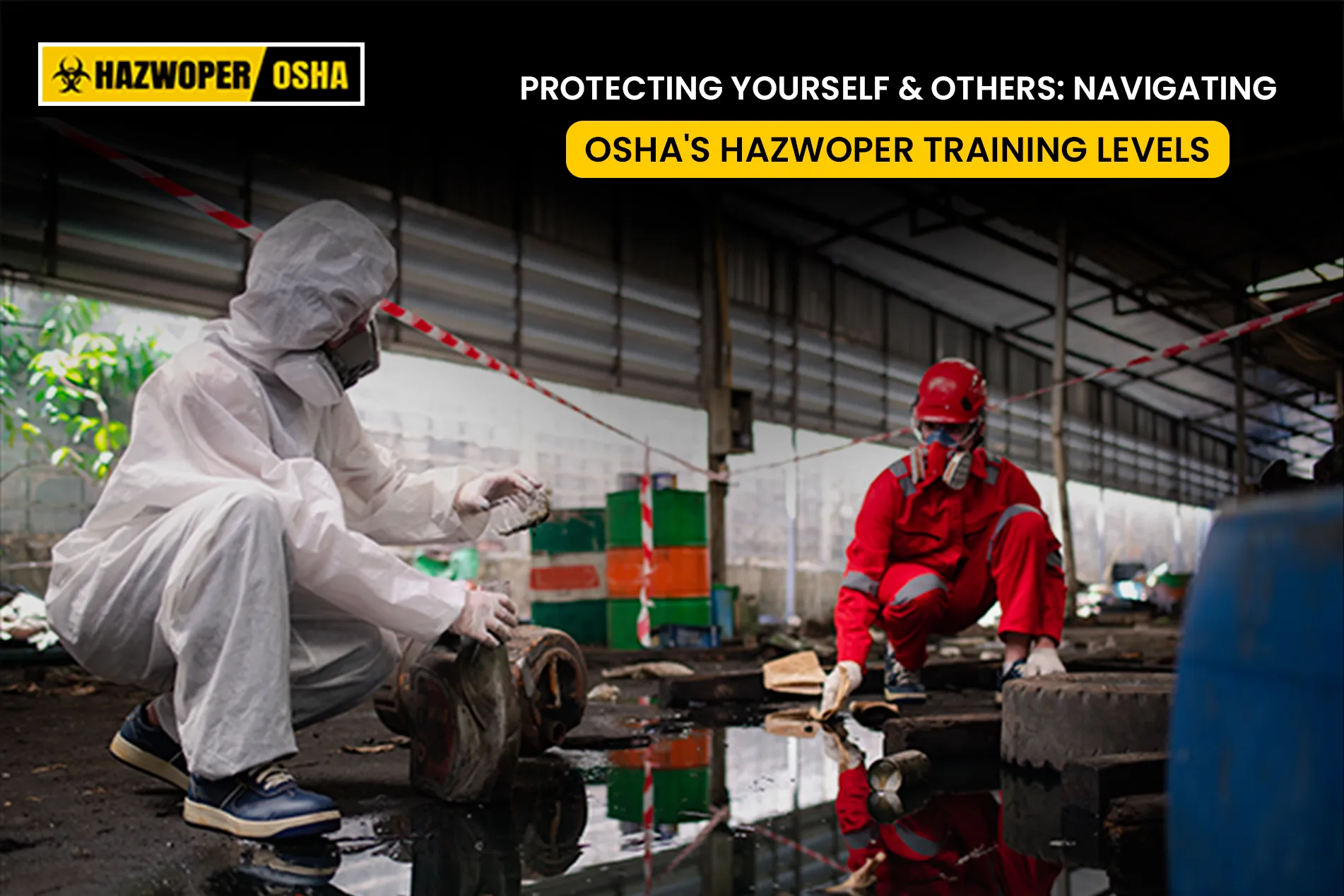 Two workers cleaning a hazardous waste spill