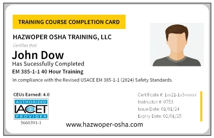 PVC Card for EM 385-1-1 40-Hour Training