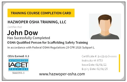 PVC Card for OSHA Qualified Person for Scaffolding Safety Training