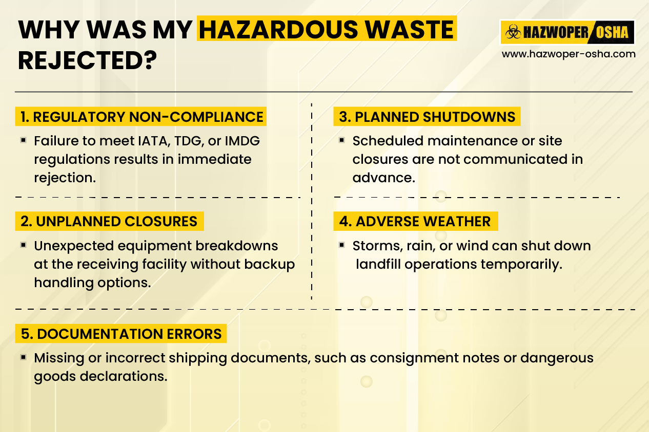 Hazardous waste rejection reasons