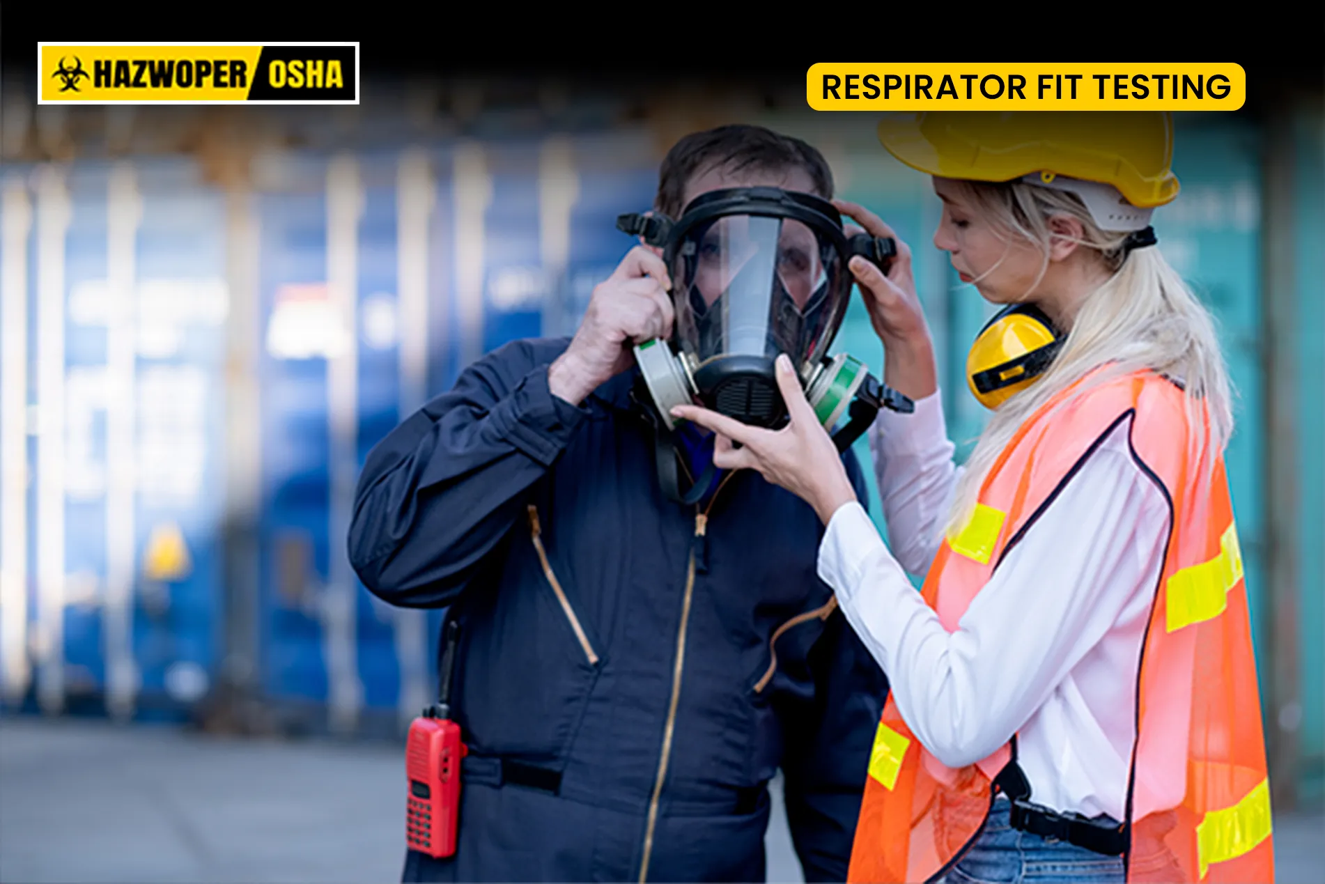 Worker fit testing respirator before use