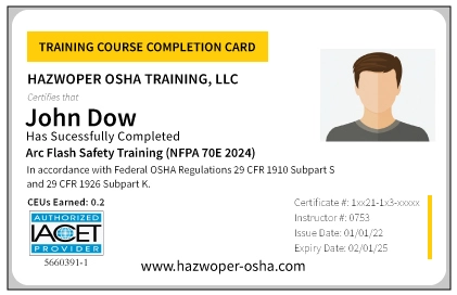 PVC Card for Arc Flash Safety Training (NFPA 70E 2024)