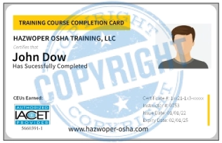 PVC card for DOT Hazmat Transportation: General Awareness Training